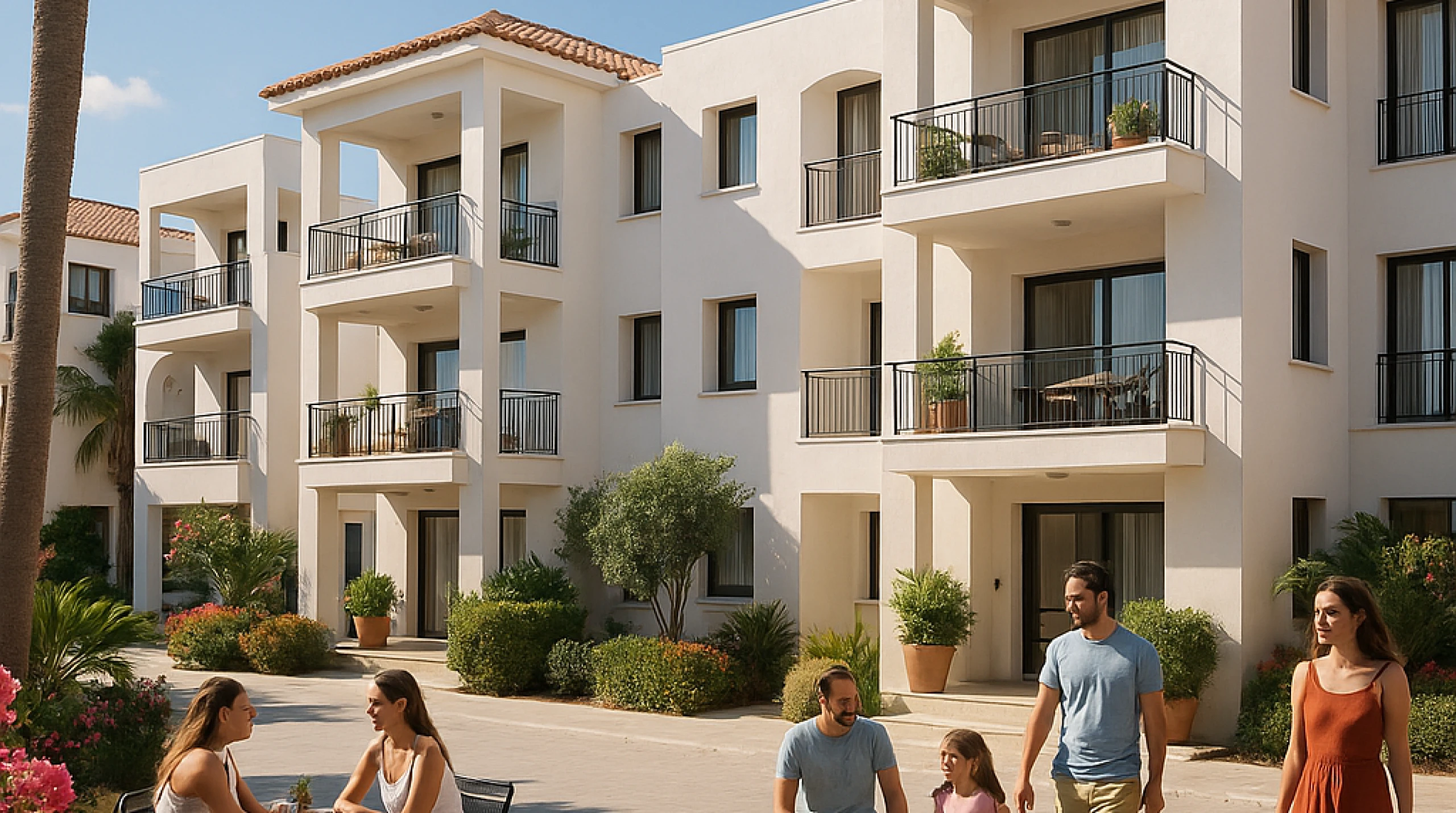 Modern apartment complex in Paphos, Cyprus, representing real estate investment opportunities.